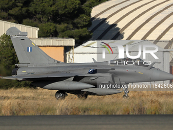 A Dassault Rafale EG of the Hellenic Air Force heads to the runway to take off from the Los Llanos military air base during the Tactical Lea...