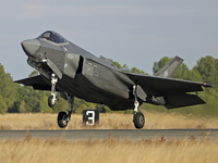 The Lockheed Martin F-35A Lightning II of the Italy Air Force takes off from Los Llanos military air base during the Tactical Leadership Pro...