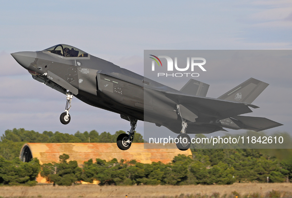 The Lockheed Martin F-35A Lightning II of the Italy Air Force takes off from Los Llanos military air base during the Tactical Leadership Pro...