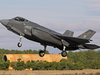 The Lockheed Martin F-35A Lightning II of the Italy Air Force takes off from Los Llanos military air base during the Tactical Leadership Pro...