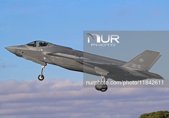 The Lockheed Martin F-35A Lightning II of the Italy Air Force takes off from Los Llanos military air base during the Tactical Leadership Pro...