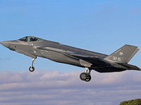 The Lockheed Martin F-35A Lightning II of the Italy Air Force takes off from Los Llanos military air base during the Tactical Leadership Pro...