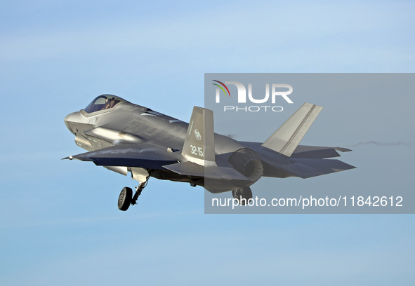 The Lockheed Martin F-35A Lightning II of the Italy Air Force takes off from Los Llanos military air base during the Tactical Leadership Pro...