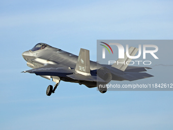 The Lockheed Martin F-35A Lightning II of the Italy Air Force takes off from Los Llanos military air base during the Tactical Leadership Pro...