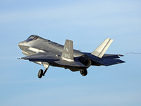 The Lockheed Martin F-35A Lightning II of the Italy Air Force takes off from Los Llanos military air base during the Tactical Leadership Pro...