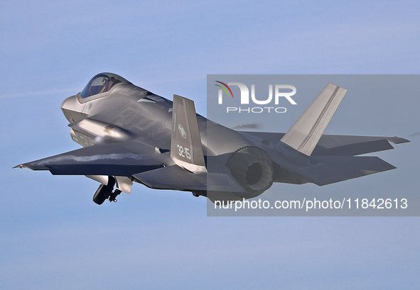 The Lockheed Martin F-35A Lightning II of the Italy Air Force takes off from Los Llanos military air base during the Tactical Leadership Pro...