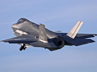 The Lockheed Martin F-35A Lightning II of the Italy Air Force takes off from Los Llanos military air base during the Tactical Leadership Pro...