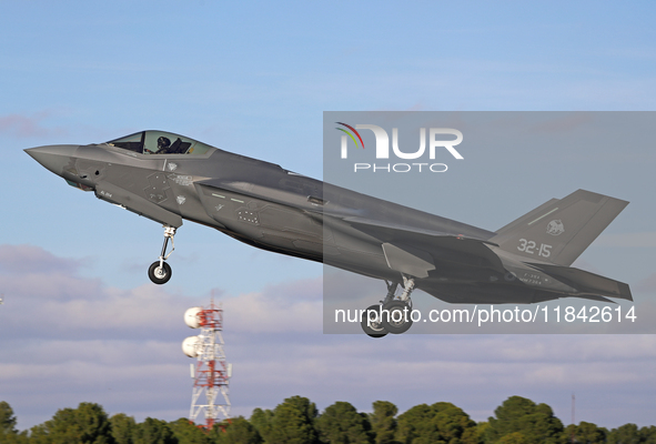 The Lockheed Martin F-35A Lightning II of the Italy Air Force takes off from Los Llanos military air base during the Tactical Leadership Pro...