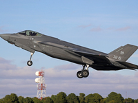 The Lockheed Martin F-35A Lightning II of the Italy Air Force takes off from Los Llanos military air base during the Tactical Leadership Pro...