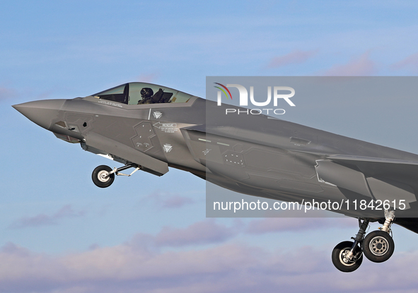 The Lockheed Martin F-35A Lightning II of the Italy Air Force takes off from Los Llanos military air base during the Tactical Leadership Pro...