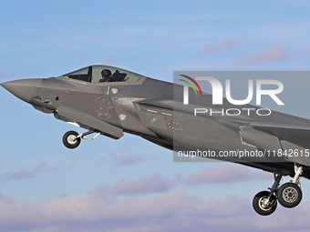 The Lockheed Martin F-35A Lightning II of the Italy Air Force takes off from Los Llanos military air base during the Tactical Leadership Pro...