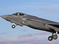 The Lockheed Martin F-35A Lightning II of the Italy Air Force takes off from Los Llanos military air base during the Tactical Leadership Pro...