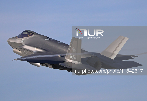 The Lockheed Martin F-35A Lightning II of the Italy Air Force takes off from Los Llanos military air base during the Tactical Leadership Pro...