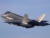 The Lockheed Martin F-35A Lightning II of the Italy Air Force takes off from Los Llanos military air base during the Tactical Leadership Pro...