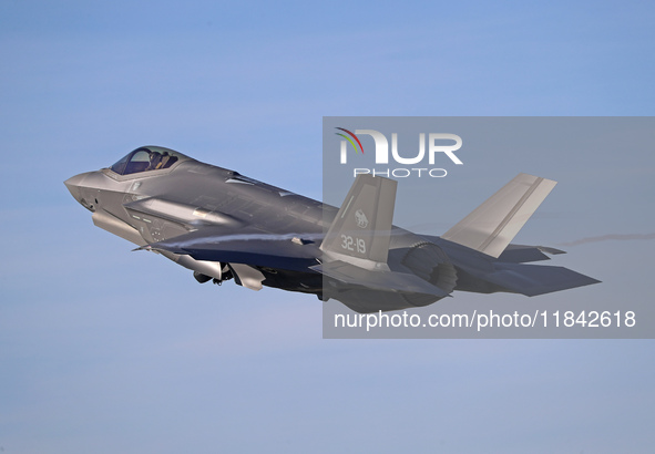 The Lockheed Martin F-35A Lightning II of the Italy Air Force takes off from Los Llanos military air base during the Tactical Leadership Pro...