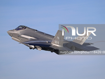 The Lockheed Martin F-35A Lightning II of the Italy Air Force takes off from Los Llanos military air base during the Tactical Leadership Pro...