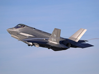 The Lockheed Martin F-35A Lightning II of the Italy Air Force takes off from Los Llanos military air base during the Tactical Leadership Pro...