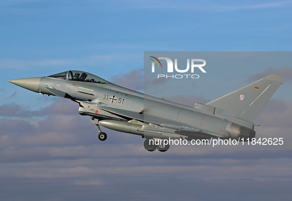 The Eurofighter EF-2000 Typhoon of the Luftwaffe (German Air Force) takes off from Los Llanos military air base during the Tactical Leadersh...