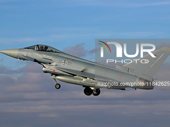 The Eurofighter EF-2000 Typhoon of the Luftwaffe (German Air Force) takes off from Los Llanos military air base during the Tactical Leadersh...