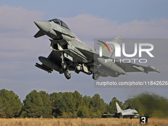 A British Royal Air Force Eurofighter Typhoon FGR.4 takes off from Los Llanos military air base during the Tactical Leadership Programme in...