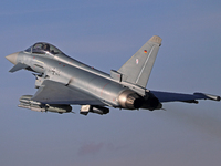 The Eurofighter EF-2000 Typhoon of the Luftwaffe (German Air Force) takes off from Los Llanos military air base during the Tactical Leadersh...