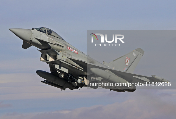 A British Royal Air Force Eurofighter Typhoon FGR.4 takes off from Los Llanos military air base during the Tactical Leadership Programme in...