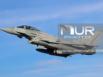 A British Royal Air Force Eurofighter Typhoon FGR.4 takes off from Los Llanos military air base during the Tactical Leadership Programme in...