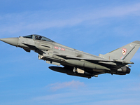 A British Royal Air Force Eurofighter Typhoon FGR.4 takes off from Los Llanos military air base during the Tactical Leadership Programme in...