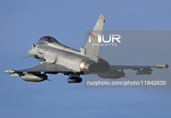 A British Royal Air Force Eurofighter Typhoon FGR.4 takes off from Los Llanos military air base during the Tactical Leadership Programme in...