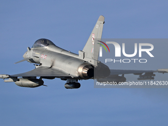 A British Royal Air Force Eurofighter Typhoon FGR.4 takes off from Los Llanos military air base during the Tactical Leadership Programme in...