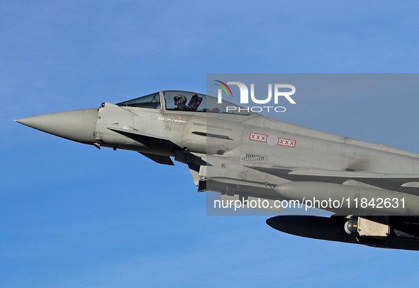 A British Royal Air Force Eurofighter Typhoon FGR.4 takes off from Los Llanos military air base during the Tactical Leadership Programme in...