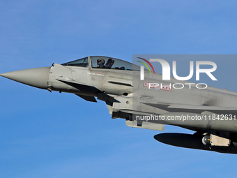 A British Royal Air Force Eurofighter Typhoon FGR.4 takes off from Los Llanos military air base during the Tactical Leadership Programme in...