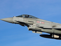 A British Royal Air Force Eurofighter Typhoon FGR.4 takes off from Los Llanos military air base during the Tactical Leadership Programme in...