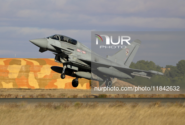 A British Royal Air Force Eurofighter Typhoon FGR.4 takes off from Los Llanos military air base during the Tactical Leadership Programme in...