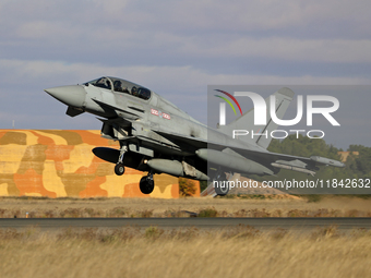 A British Royal Air Force Eurofighter Typhoon FGR.4 takes off from Los Llanos military air base during the Tactical Leadership Programme in...