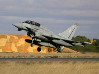 A British Royal Air Force Eurofighter Typhoon FGR.4 takes off from Los Llanos military air base during the Tactical Leadership Programme in...