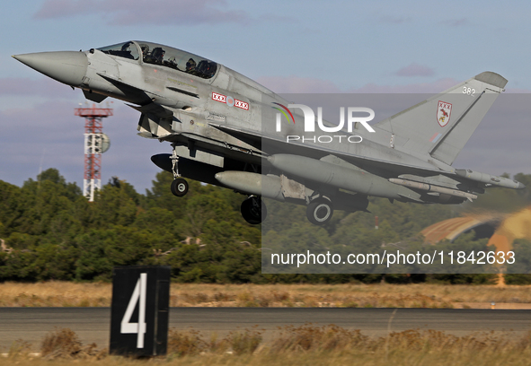 A British Royal Air Force Eurofighter Typhoon FGR.4 takes off from Los Llanos military air base during the Tactical Leadership Programme in...