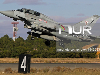 A British Royal Air Force Eurofighter Typhoon FGR.4 takes off from Los Llanos military air base during the Tactical Leadership Programme in...