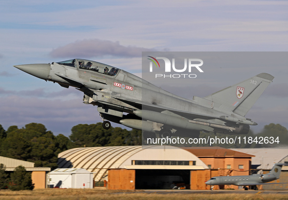 A British Royal Air Force Eurofighter Typhoon FGR.4 takes off from Los Llanos military air base during the Tactical Leadership Programme in...