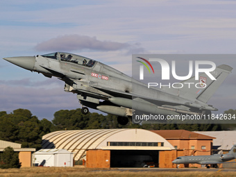 A British Royal Air Force Eurofighter Typhoon FGR.4 takes off from Los Llanos military air base during the Tactical Leadership Programme in...