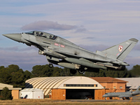 A British Royal Air Force Eurofighter Typhoon FGR.4 takes off from Los Llanos military air base during the Tactical Leadership Programme in...