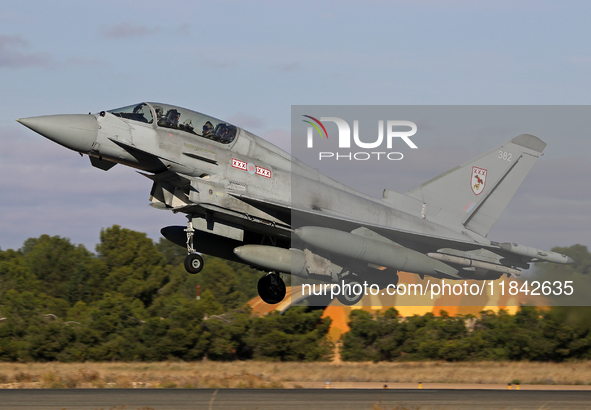 A British Royal Air Force Eurofighter Typhoon FGR.4 takes off from Los Llanos military air base during the Tactical Leadership Programme in...