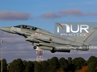 A British Royal Air Force Eurofighter Typhoon FGR.4 takes off from Los Llanos military air base during the Tactical Leadership Programme in...