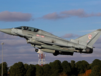 A British Royal Air Force Eurofighter Typhoon FGR.4 takes off from Los Llanos military air base during the Tactical Leadership Programme in...