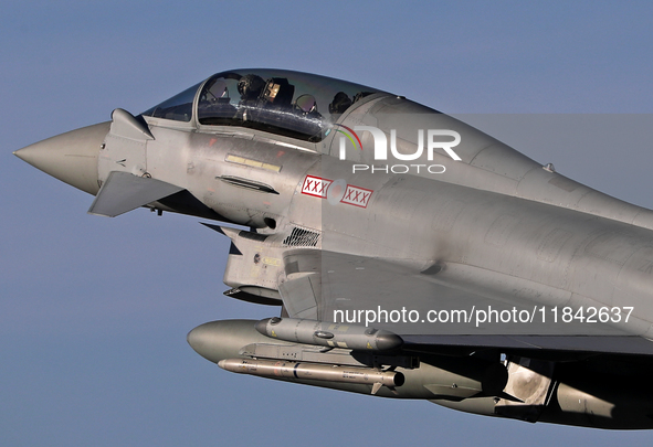 A British Royal Air Force Eurofighter Typhoon FGR.4 takes off from Los Llanos military air base during the Tactical Leadership Programme in...