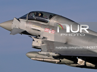 A British Royal Air Force Eurofighter Typhoon FGR.4 takes off from Los Llanos military air base during the Tactical Leadership Programme in...