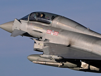 A British Royal Air Force Eurofighter Typhoon FGR.4 takes off from Los Llanos military air base during the Tactical Leadership Programme in...