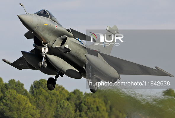 A Dassault Rafale EG of the Hellenic Air Force lands at Los Llanos military air base during the Tactical Leadership Programme in Albacete, S...