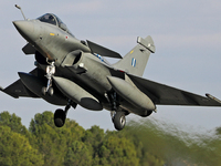 A Dassault Rafale EG of the Hellenic Air Force lands at Los Llanos military air base during the Tactical Leadership Programme in Albacete, S...