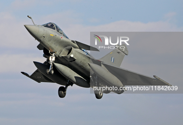 A Dassault Rafale EG of the Hellenic Air Force lands at Los Llanos military air base during the Tactical Leadership Programme in Albacete, S...